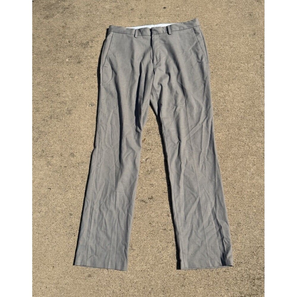 Kenneth Cole Men's Gray Slim Fit Stretch Dress Pants Flat Front Straight Leg